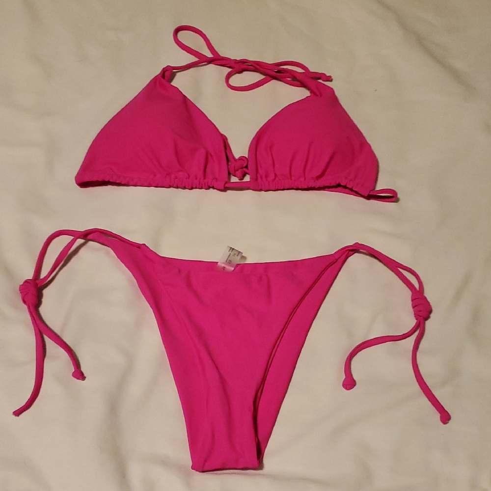 NEW 2 Piece Classic Triangle Bikini Set in Pink Size XL NWOT